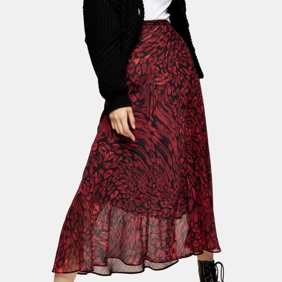 Topshop Warped Leopard Print Godet Midi Skirt - Picture 3 of 3